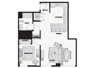 1 Bed - 1 Bath D 101 floor plan
